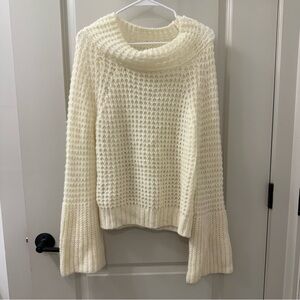 Anthropologie Maeve Dionne Bell Sleeve Cowl Neck Sweater Cream S AS IS Boho